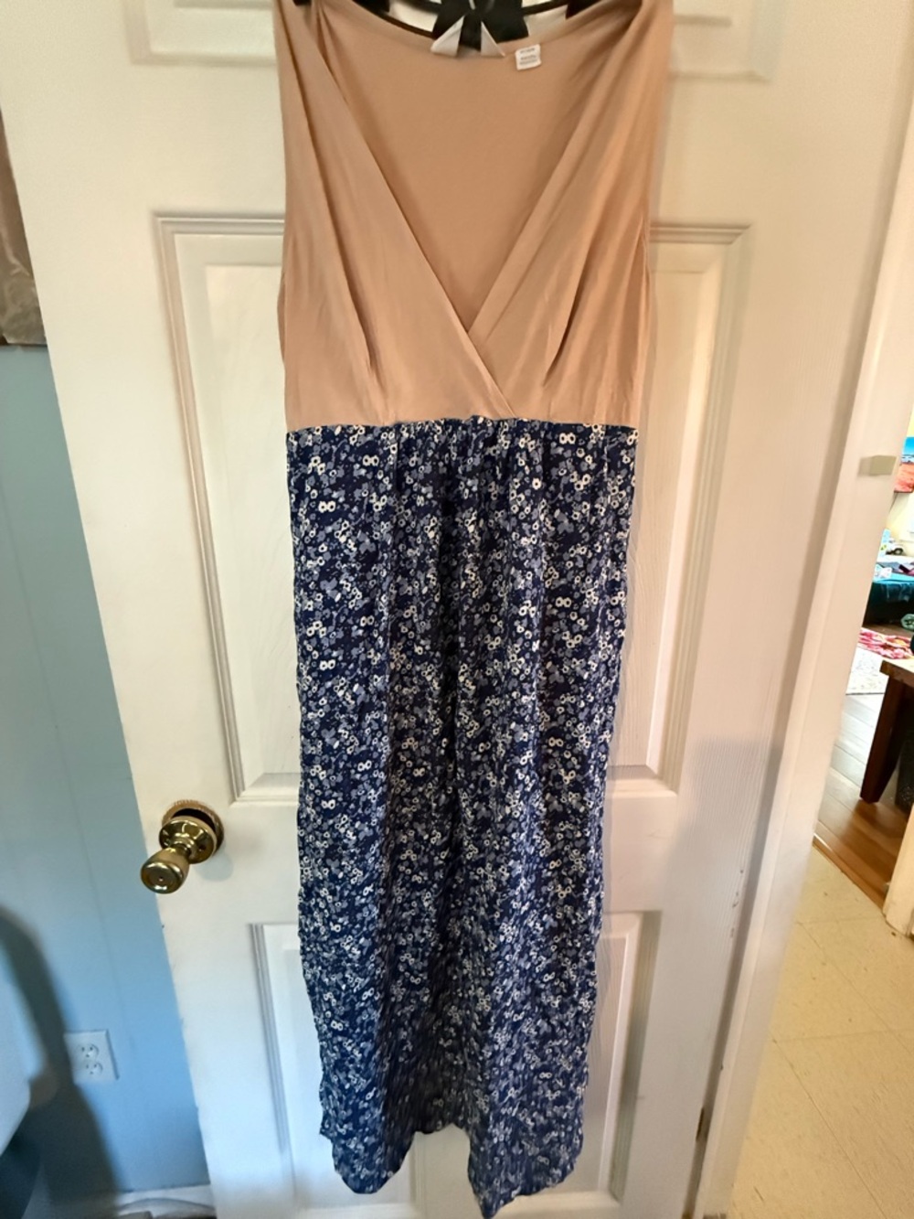 Seraphine Beige Bodice Blue Floral Maxi Dress